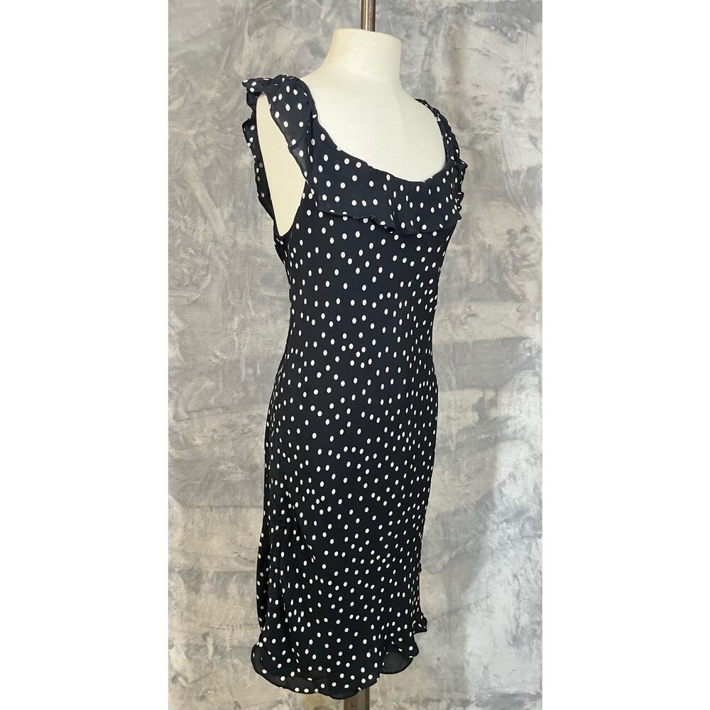 Vintage Y2K Babydoll Midi Slip Dress Polka Dot M/L Ruffle Bias Cute Party Black - Picture 2 of 11